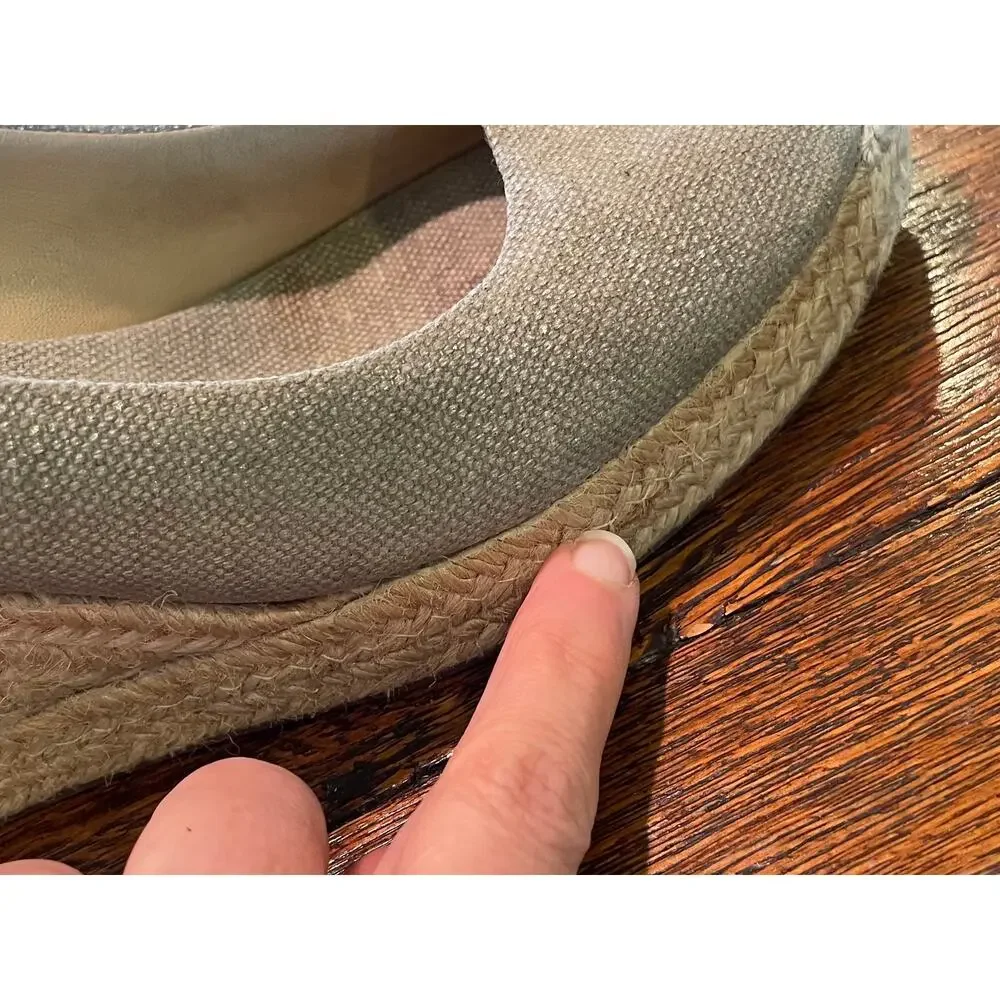 J. Crew Seville Espadrille Canvas Wedge, Beige /Gray Metallic, Classic, Size 9